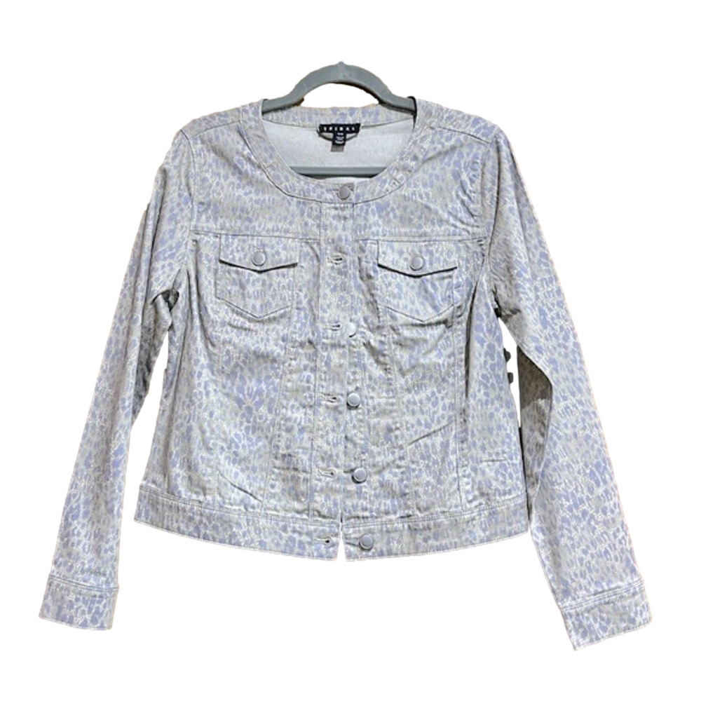 Tribal Muted Metallic Leopard Print Cotton Blend Jacket Size M - EUC